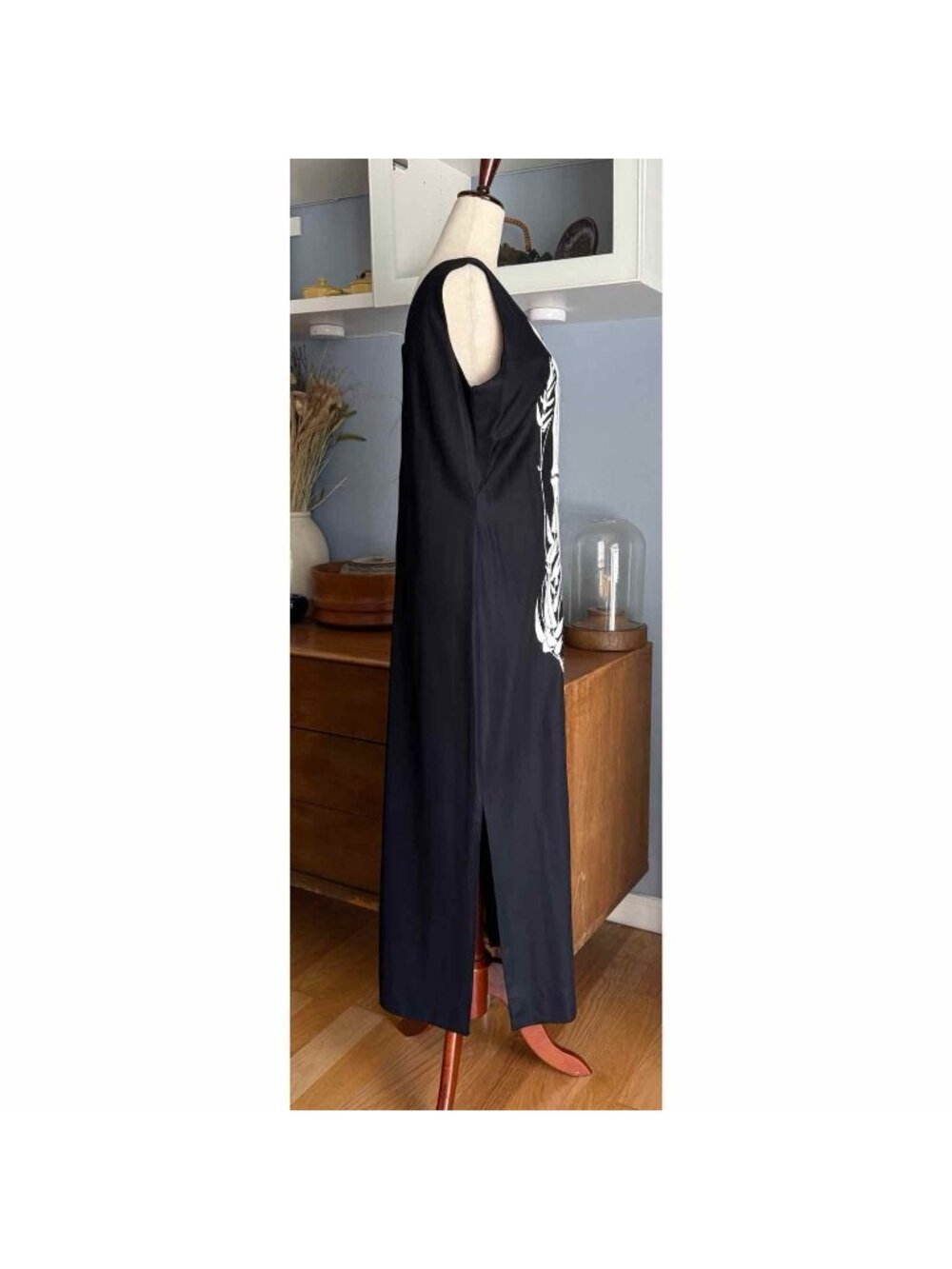 VTG 70s Alfred Shaheen Black Hand-Painted White Bamboo Maxi Dress Sz M - Picture 6 of 7